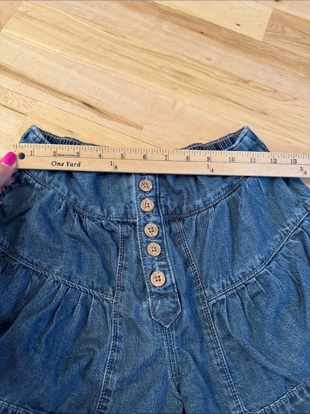 Free People Fleur denim shorts-Tiered-100% Cotton-Dark Wash-Boho-XS